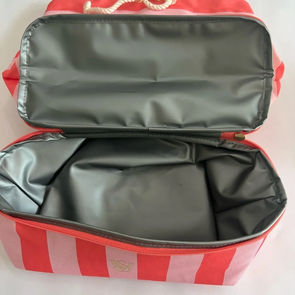 Victoria's Secret Coral and Pink Striped Beach Cooler Backpack - Picture 5 of 6
